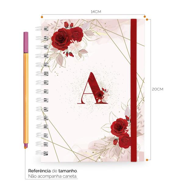 Caderno Plus Monograma Floral Vermelha Letra A 14x20 100 Fls