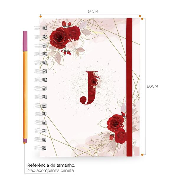 Caderno Plus Monograma Floral Vermelha Letra J 14x20 100 Fls