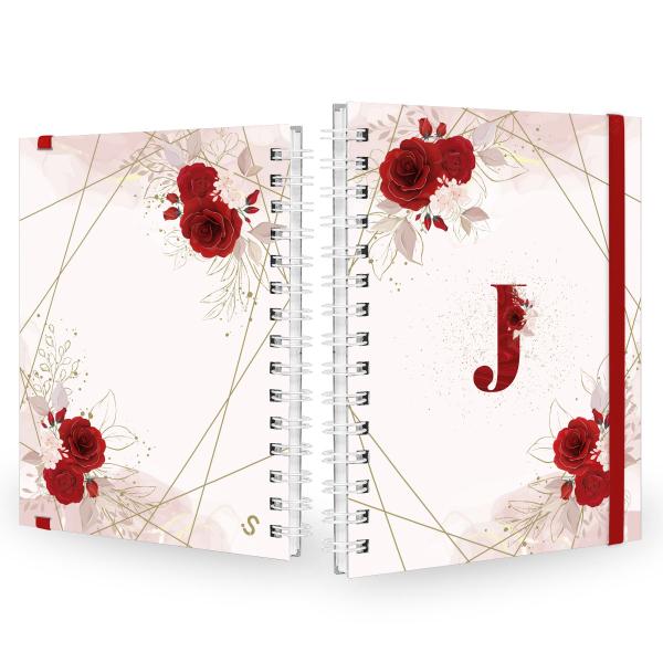 Caderno Plus Monograma Floral Vermelha Letra J 14x20 100 Fls