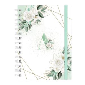 Caderno Plus Monograma Floral Verde Letra A