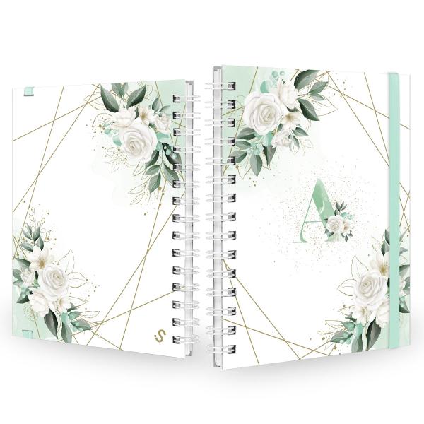 Caderno Plus Monograma Floral Verde Letra A 14x20 100 Fls