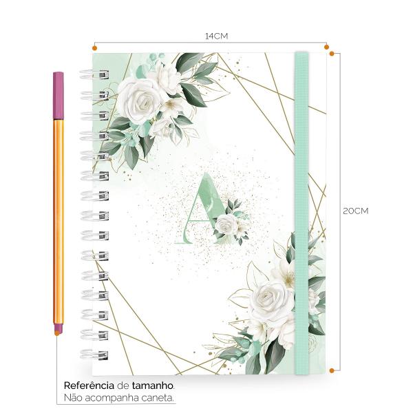 Caderno Plus Monograma Floral Verde Letra A 14x20 100 Fls