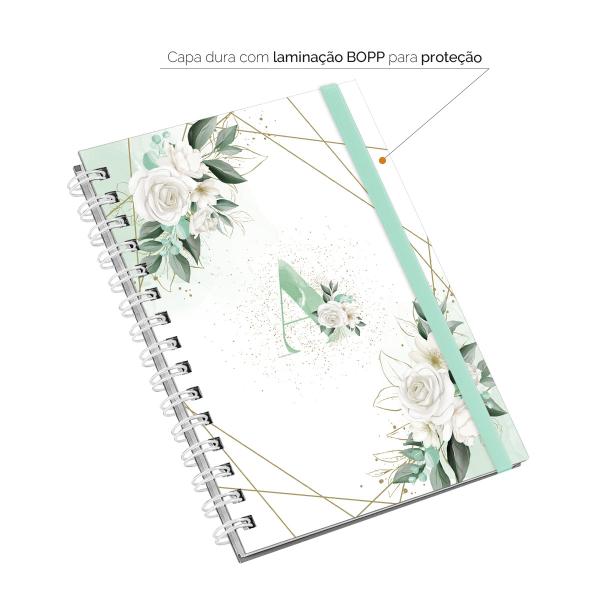Caderno Plus Monograma Floral Verde Letra A 14x20 100 Fls