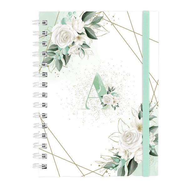 Caderno Plus Monograma Floral Verde Letra A 14x20 100 Fls