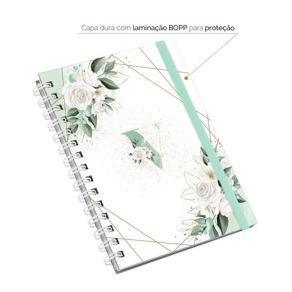 Caderno Plus Monograma Floral Verde Letra V 14x20 100 Fls