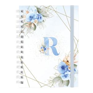 Caderno Plus Monograma Floral Azul Letra R