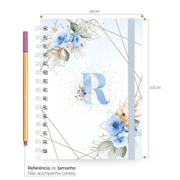 Caderno Plus Monograma Floral Azul Letra R 14x20 100 Fls