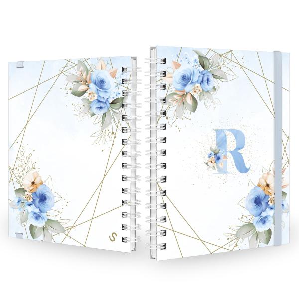 Caderno Plus Monograma Floral Azul Letra R 14x20 100 Fls