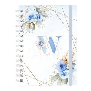 Caderno Plus Monograma Floral Azul Letra W