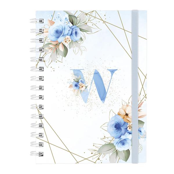 Caderno Plus Monograma Floral Azul Letra W 14x20 100 Fls