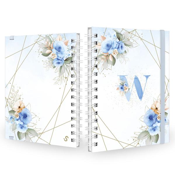 Caderno Plus Monograma Floral Azul Letra W 14x20 100 Fls