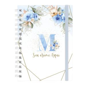 Caderno Personalizado Plus Mg. Floral Azul Letra M