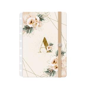 Capa e Contracapa Iscool Disc Monograma Floral P Nude e Dourado Letra A