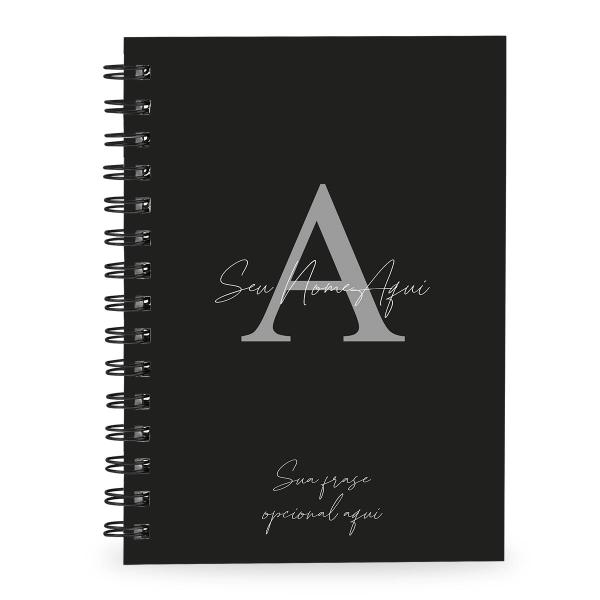 Caderno Personalizado Moderno Preto/Prata 100 Fls 14x20 Cm
