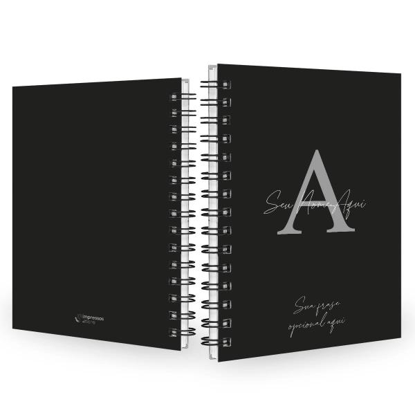 Caderno Personalizado Moderno Preto/Prata 100 Fls 14x20 Cm