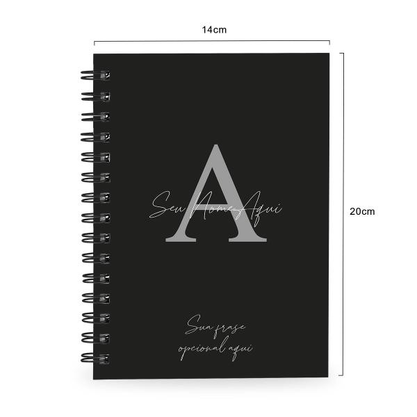Caderno Personalizado Moderno Preto/Prata 100 Fls 14x20 Cm
