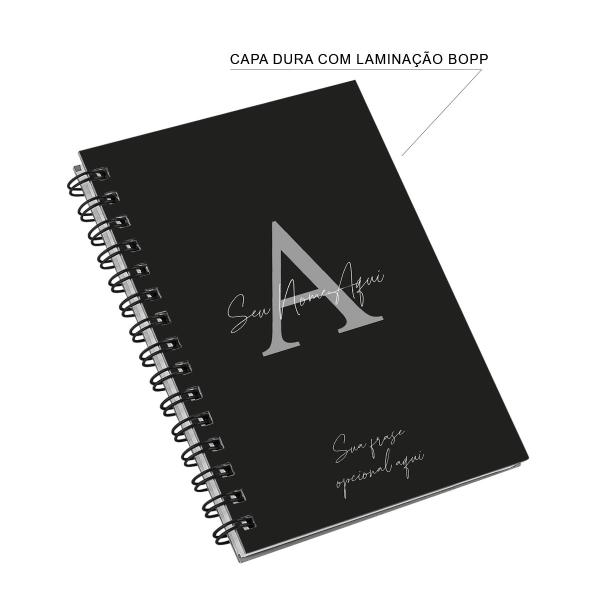 Caderno Personalizado Moderno Preto/Prata 100 Fls 14x20 Cm