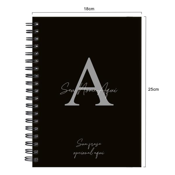 Caderno Personalizado Moderno Preto/Prata 100 Fls 18x25 Cm