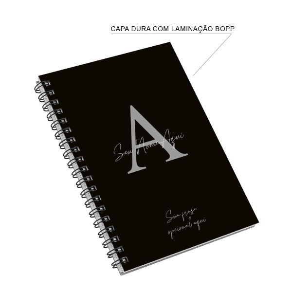 Caderno Personalizado Moderno Preto/Prata 100 Fls 18x25 Cm