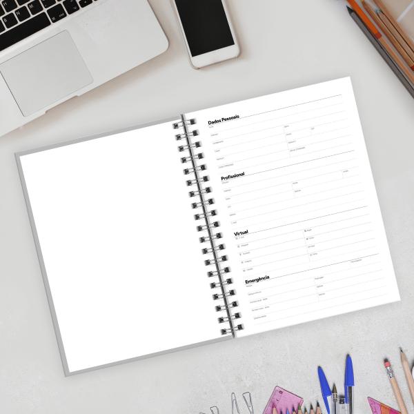 Caderno Personalizado Moderno Preto/Prata 100 Fls 18x25 Cm