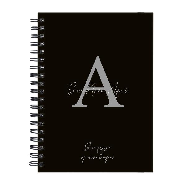 Caderno Personalizado Moderno Preto/Prata 100 Fls 18x25 Cm