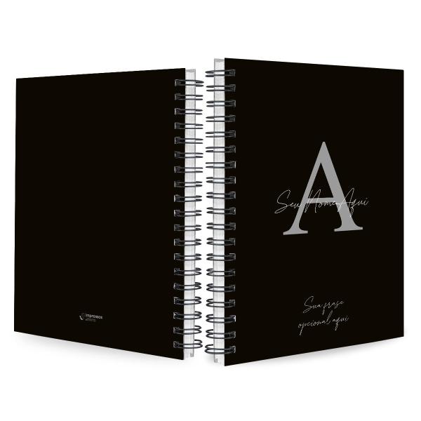 Caderno Personalizado Moderno Preto/Prata 100 Fls 18x25 Cm