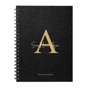 Caderno Universitário Personalizado Glitter Preto Ouro 1 Matéria