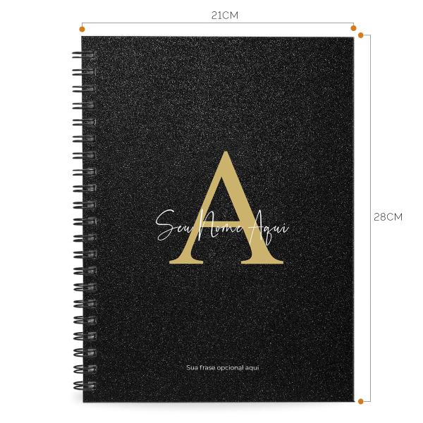 Caderno Universitário Personalizado Glitter Preto Ouro 1 Matéria