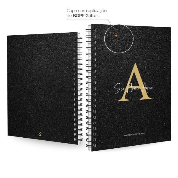Caderno Universitário Personalizado Glitter Preto Ouro 1 Matéria