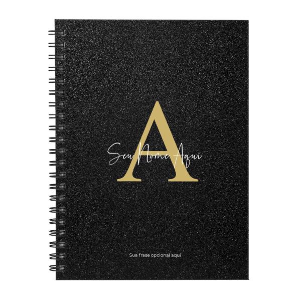 Caderno Universitário Personalizado Glitter Preto Ouro 1 Matéria