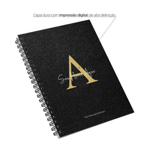 Caderno Universitário Personalizado Glitter Preto Ouro 1 Matéria