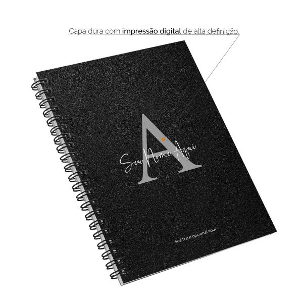 Caderno Universitário Personalizado Glitter Preto Prata 1 Matéria