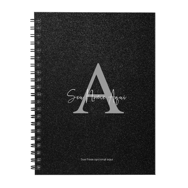Caderno Universitário Personalizado Glitter Preto Prata 1 Matéria
