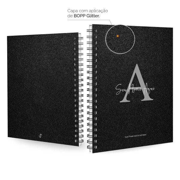 Caderno Universitário Personalizado Glitter Preto Prata 1 Matéria