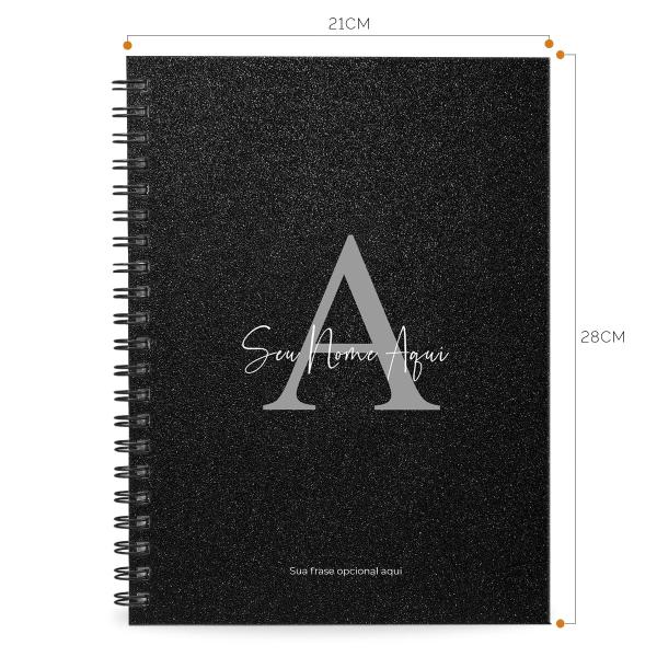Caderno Universitário Personalizado Glitter Preto Prata 1 Matéria