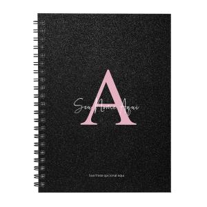 Caderno Universitário Personalizado Glitter Preto Rosa 1 Matéria