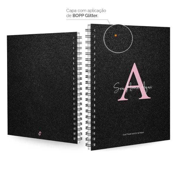Caderno Universitário Personalizado Glitter Preto Rosa 1 Matéria