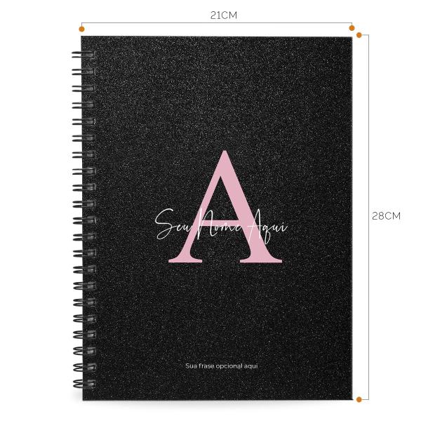 Caderno Universitário Personalizado Glitter Preto Rosa 1 Matéria