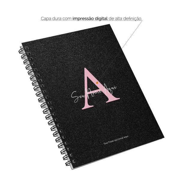Caderno Universitário Personalizado Glitter Preto Rosa 1 Matéria