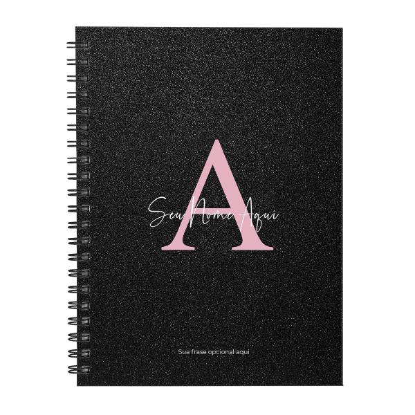 Caderno Universitário Personalizado Glitter Preto Rosa 1 Matéria