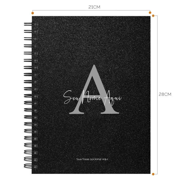 Caderno Universitário Personalizado Glitter Preto Prata 10 Matérias