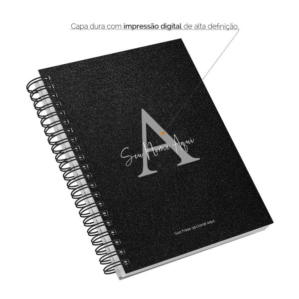 Caderno Universitário Personalizado Glitter Preto Prata 10 Matérias