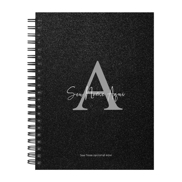 Caderno Universitário Personalizado Glitter Preto Prata 10 Matérias