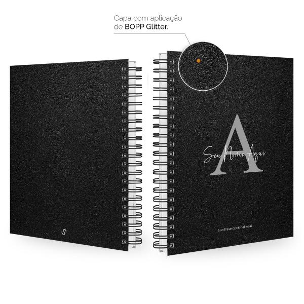 Caderno Universitário Personalizado Glitter Preto Prata 10 Matérias