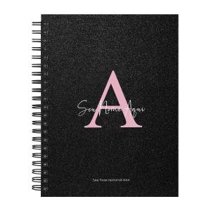 Caderno Universitário Personalizado Glitter Preto Rosa 10 Matérias
