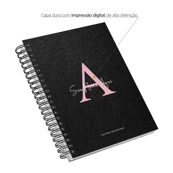 Caderno Universitário Personalizado Glitter Preto Rosa 10 Matérias