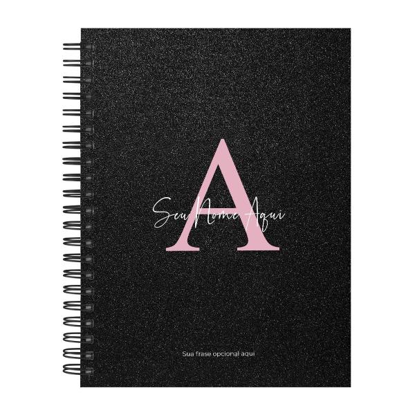 Caderno Universitário Personalizado Glitter Preto Rosa 10 Matérias