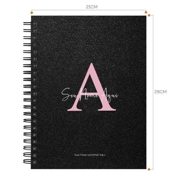 Caderno Universitário Personalizado Glitter Preto Rosa 10 Matérias