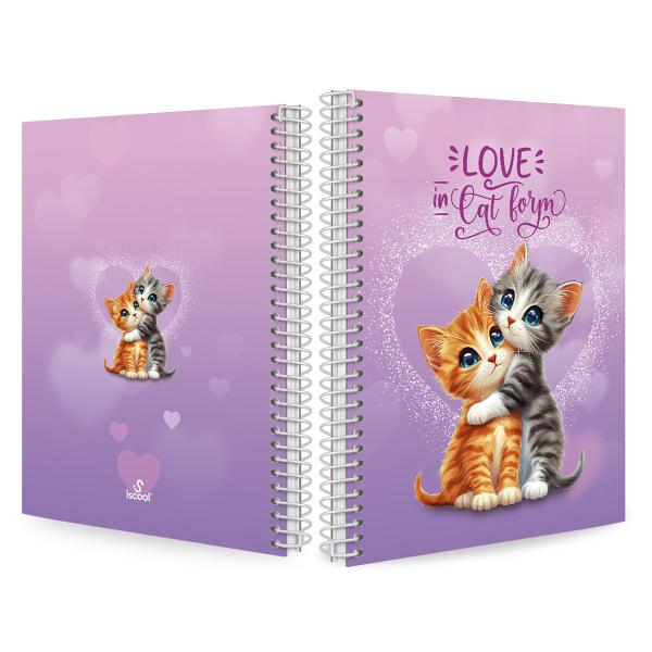 Caderno Colegial 1 Matéria Cats Love Lílas