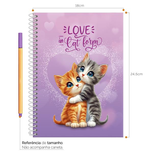Caderno Colegial 1 Matéria Cats Love Lílas